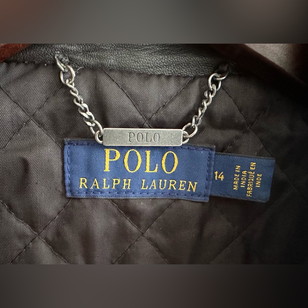 Polo Ralph Lauren Black Leather Biker Jacket - 100% Sheep Leather - size L - Picture 2 of 9